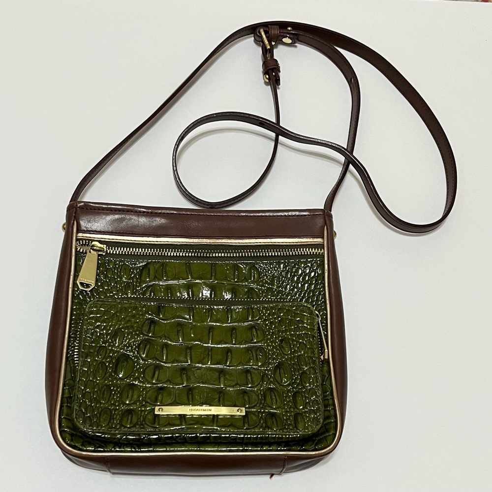 Brahmin green croc/brown/gold crossbody